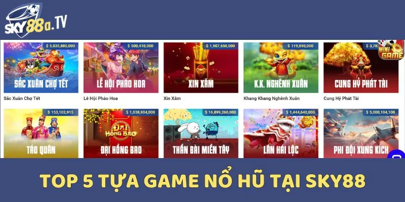 Top 5 trò chơi nổ hũ có tỷ lệ trúng Jackpot cao nhất nhà cái Sky88